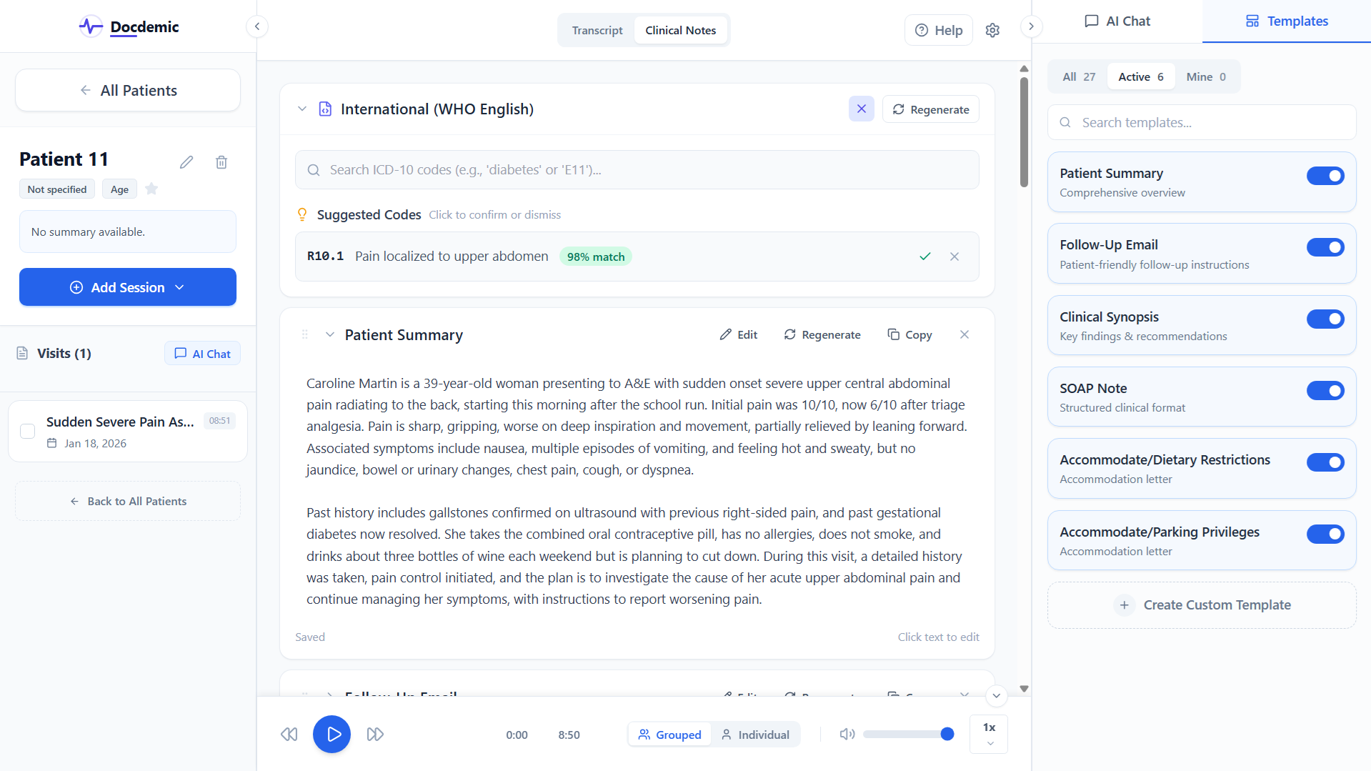 AI-generated clinical notes from transcript